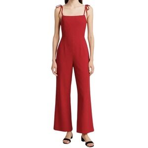 Grey Lab Women's Red Shoulder Tie Straight Leg Back Zip Jumpsuit Size S
